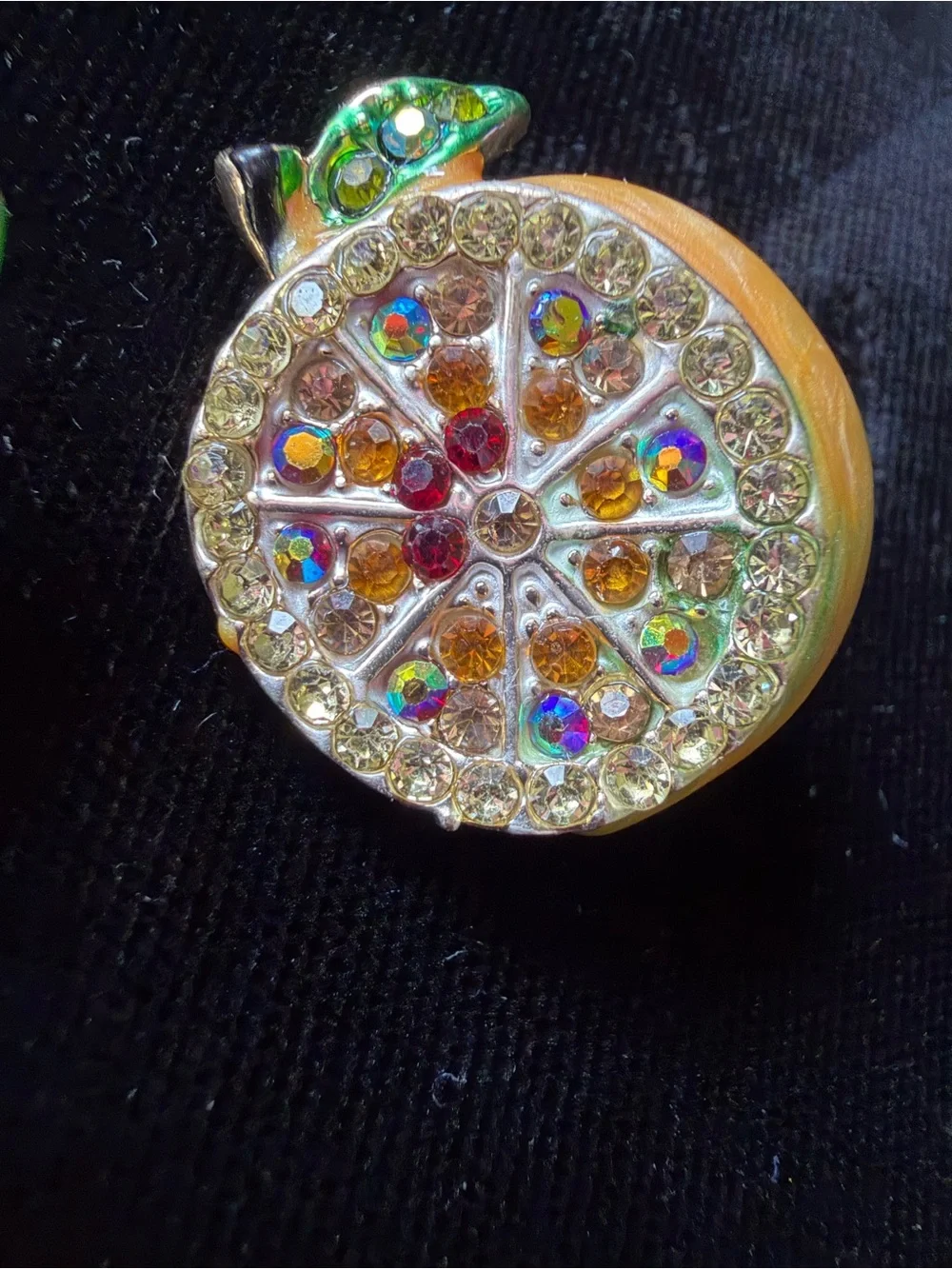 Vintage Rhinestone Fruit Brooch Lot - Watermelon Slice + Orange Citrus Pin Set